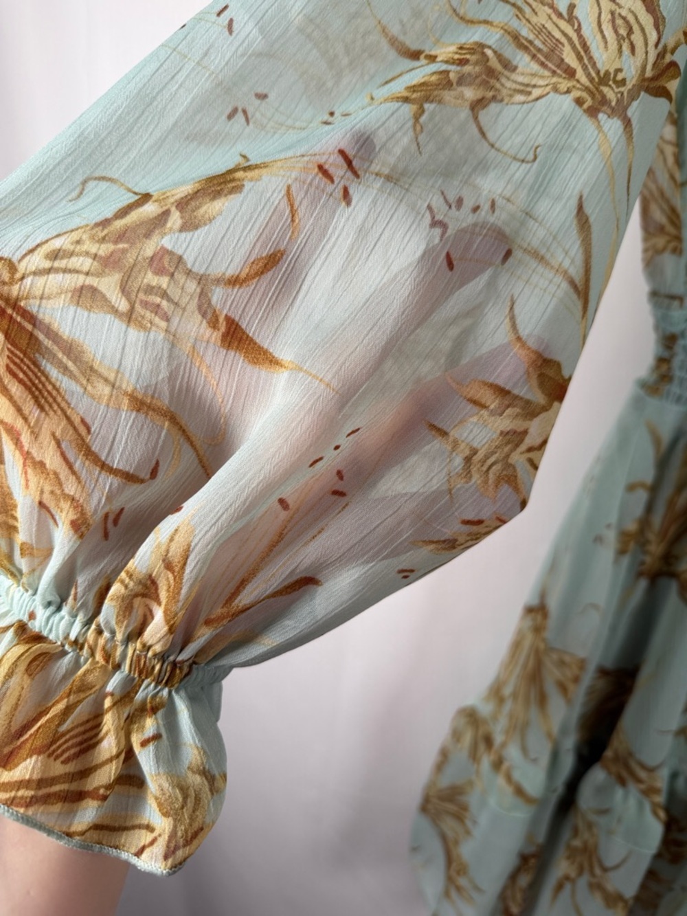 Floral Fairy Sheer Tie-Front Coquette Long Sleeve Milkmaid Mini Dress in Sage - Picture 2 of 7